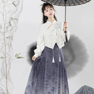 New Fashion Women Modern Hanfu Ink Mamian Skirt for Spring