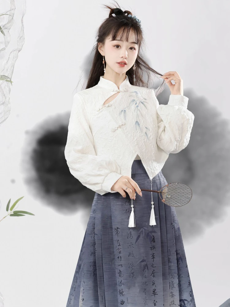 New Fashion Women Modern Hanfu Ink Mamian Skirt for Spring