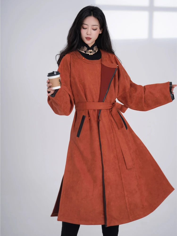 Winter Tang Style Round Collar Robe Modern Hanfu Improved Fashion