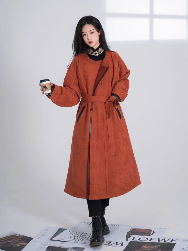 Winter Tang Style Round Collar Robe Modern Hanfu Improved Fashion Windbreaker