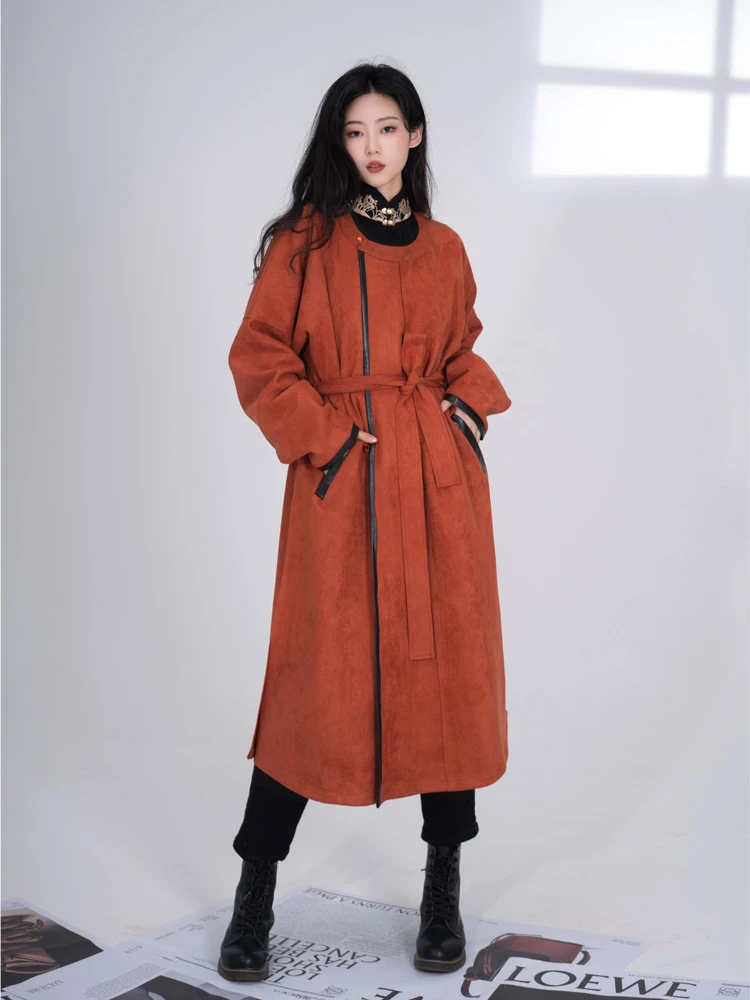 Winter Tang Style Round Collar Robe Modern Hanfu Improved Fashion Windbreaker
