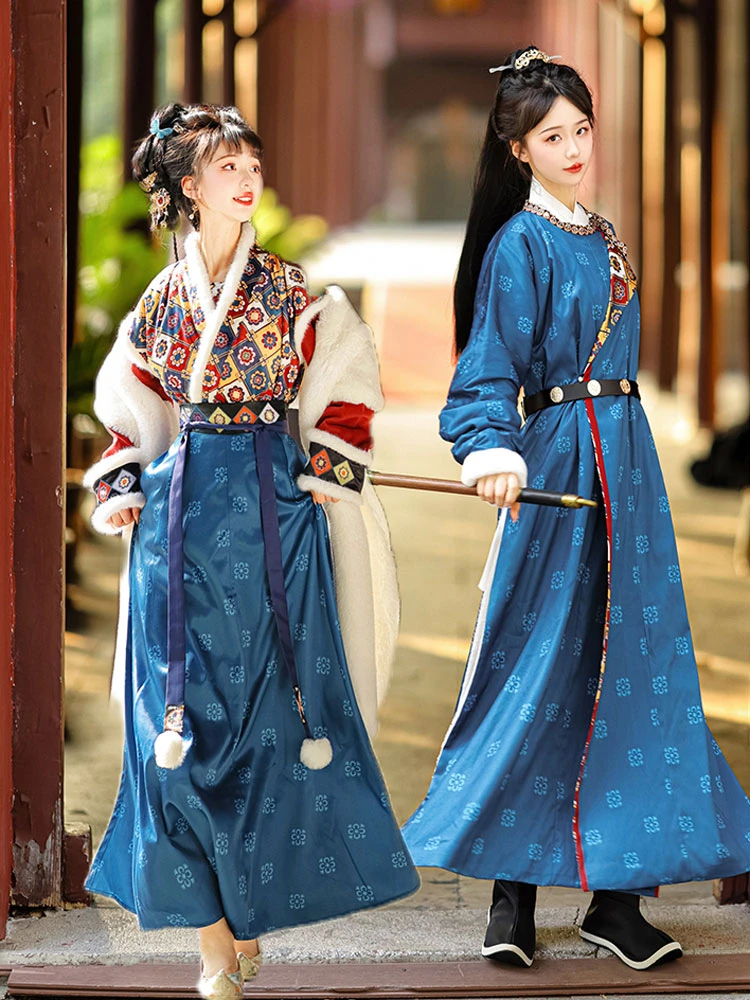 Tang Dynasty Women's Winter Hanfu Suit New Year Round Collar Coat