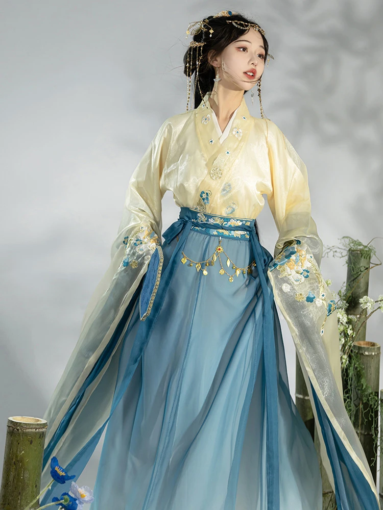 Wei Jin Hanfu Women's Qiyao Dress Wide Sleeve North and South Dynasty Set