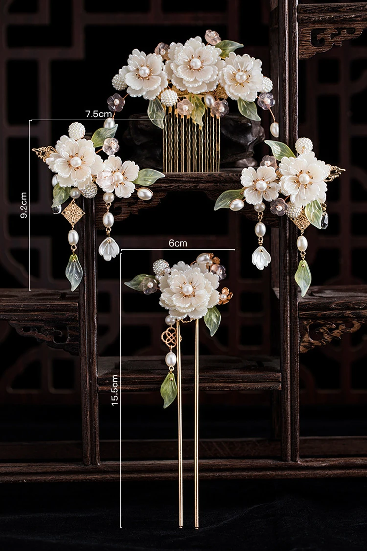 Camellia Flower Hanfu Headdress Set Elegent Hairclips
