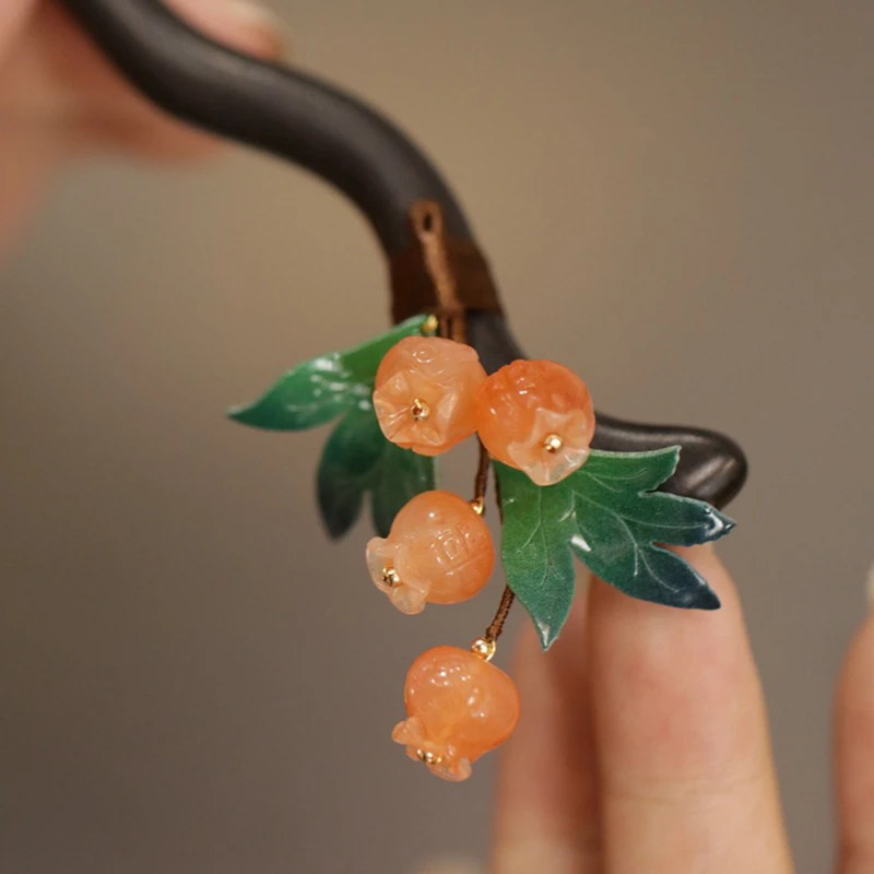 Hanfu Wooden Hairpin Pomegranate Styling for Girl