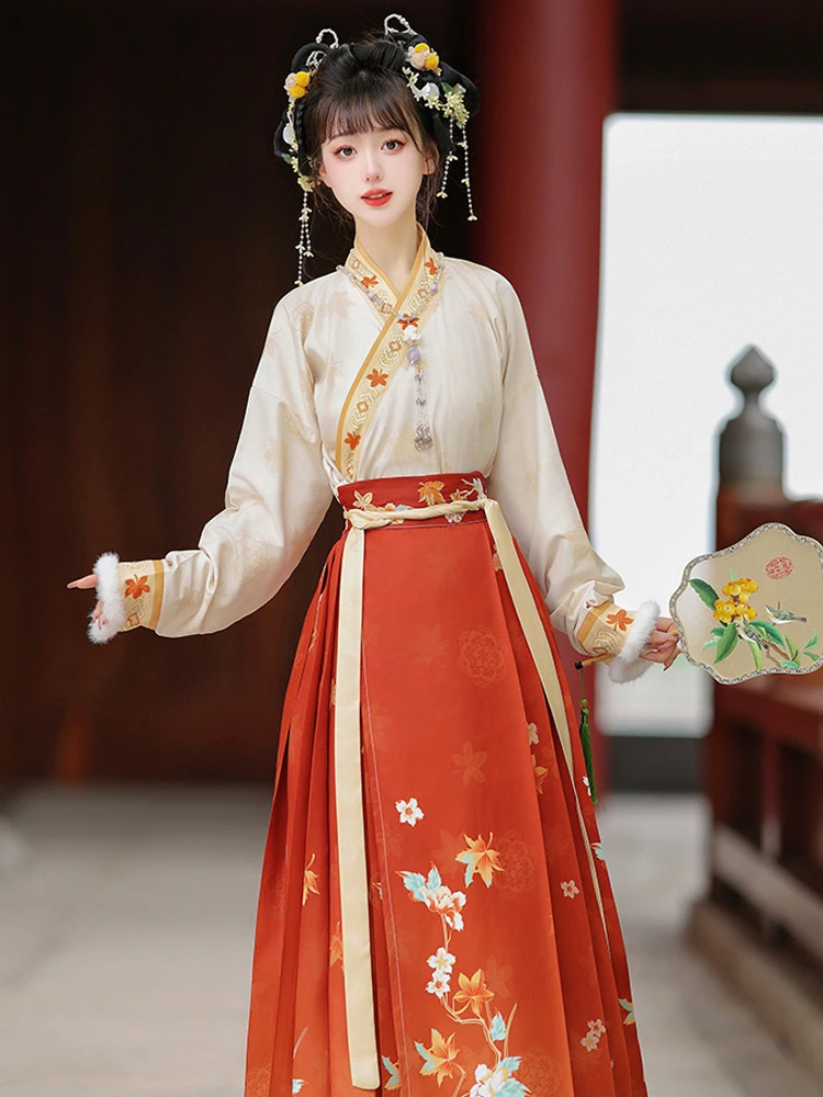 Winter Women Hanfu Song Style Long Coat Daily Suit