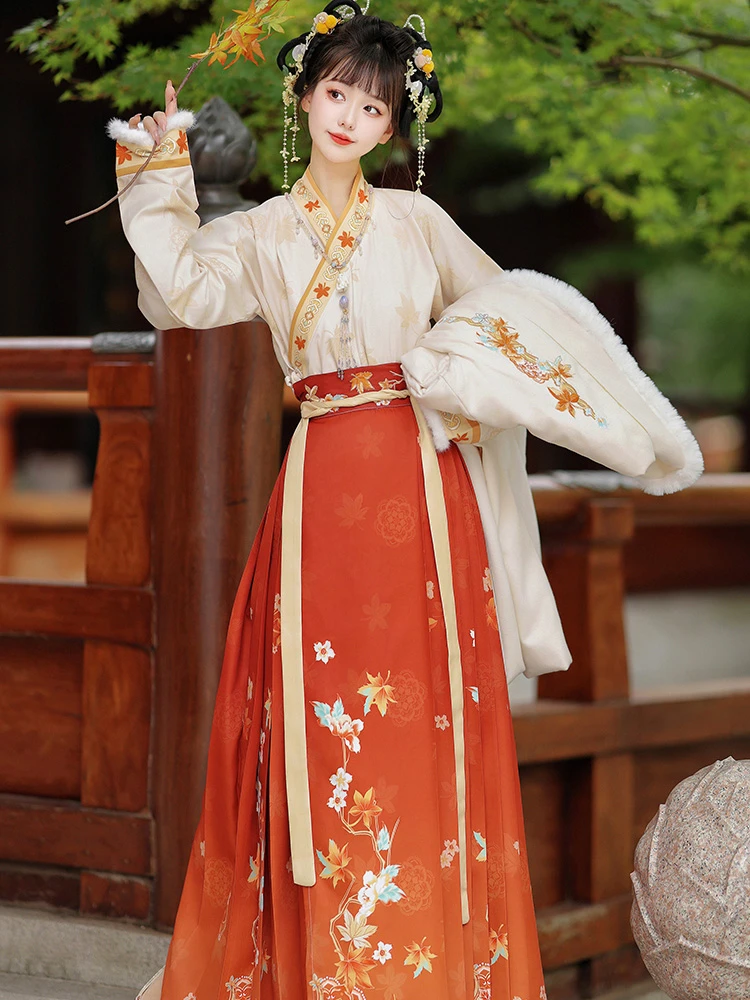 Winter Women Hanfu Song Style Long Coat Daily Suit