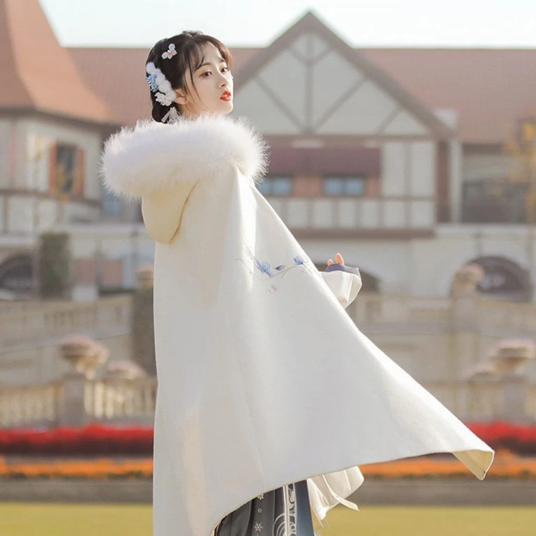 Hanfu Cloak Winter Women Long Thick Cape Hanfu Dress - Newhanfu