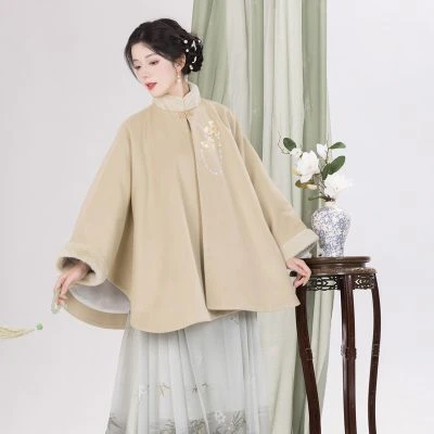 Hanfu Cloak Women Winter Tweed Warmth Fashion Cape
