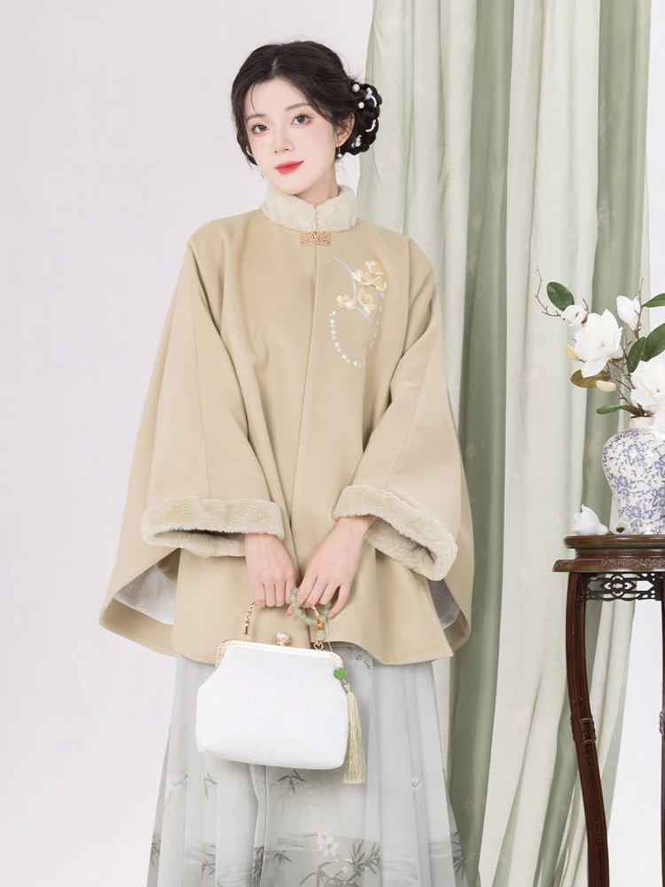 Hanfu Cloak Women Winter Tweed Warmth Fashion Cape