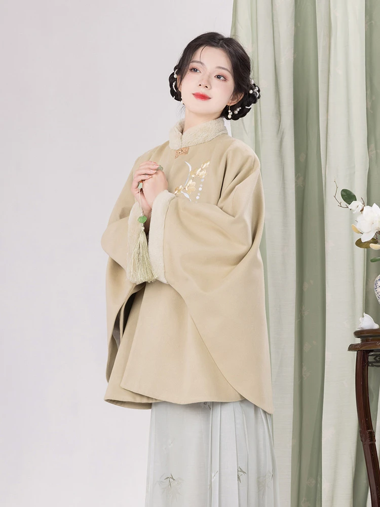 Hanfu Cloak Women Winter Tweed Warmth Fashion Cape