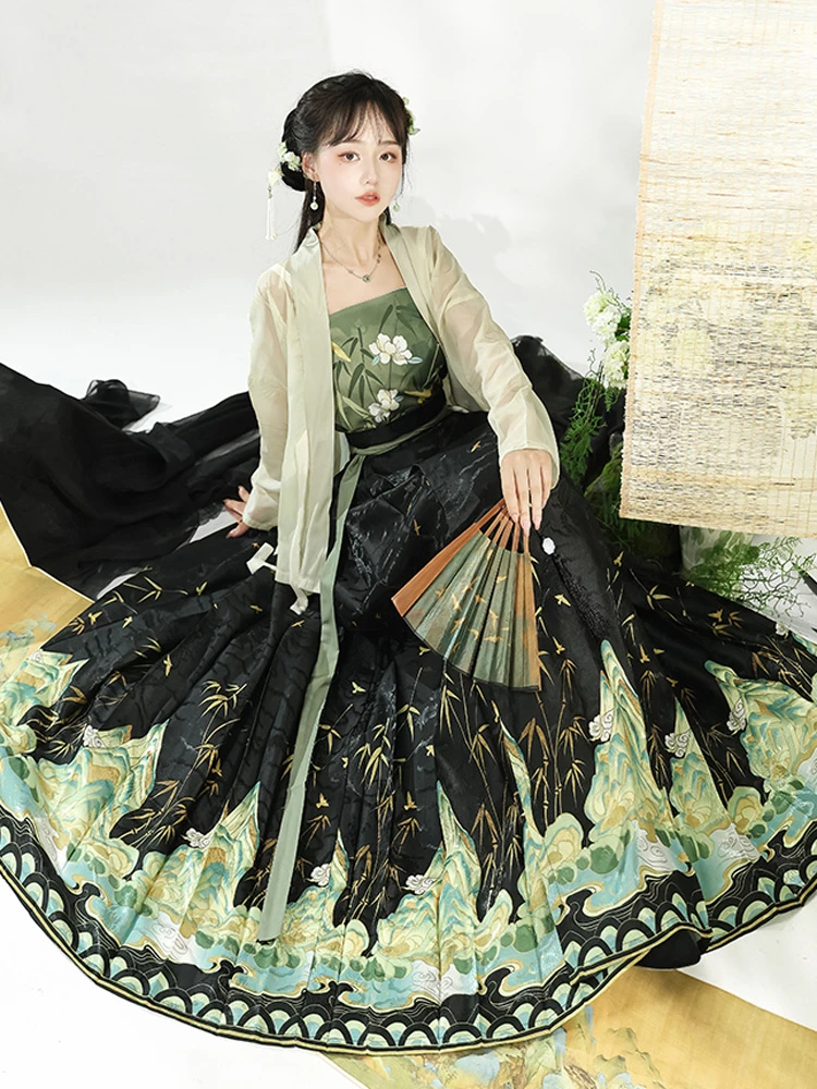 Summer Ming Dynasty Women Horse Face Dress Skirt Fresh Hanfu Series