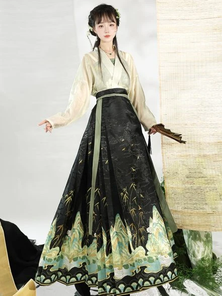 Summer Ming Dynasty Women Horse Face Dress Skirt Fresh Hanfu Series ...