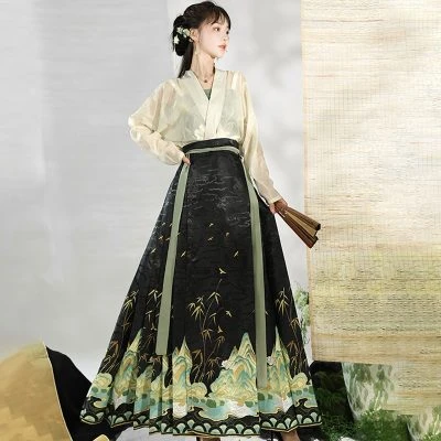 Summer Ming Dynasty Women Horse Face Dress Skirt Fresh Hanfu Series ...