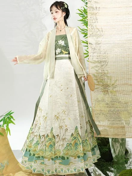 Summer Ming Dynasty Women Horse Face Dress Skirt Fresh Hanfu Series ...