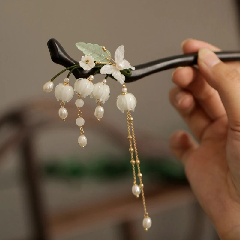 Traditional Wooden Hairpin Bell Orchid Hair Accessory Hanfu Styling