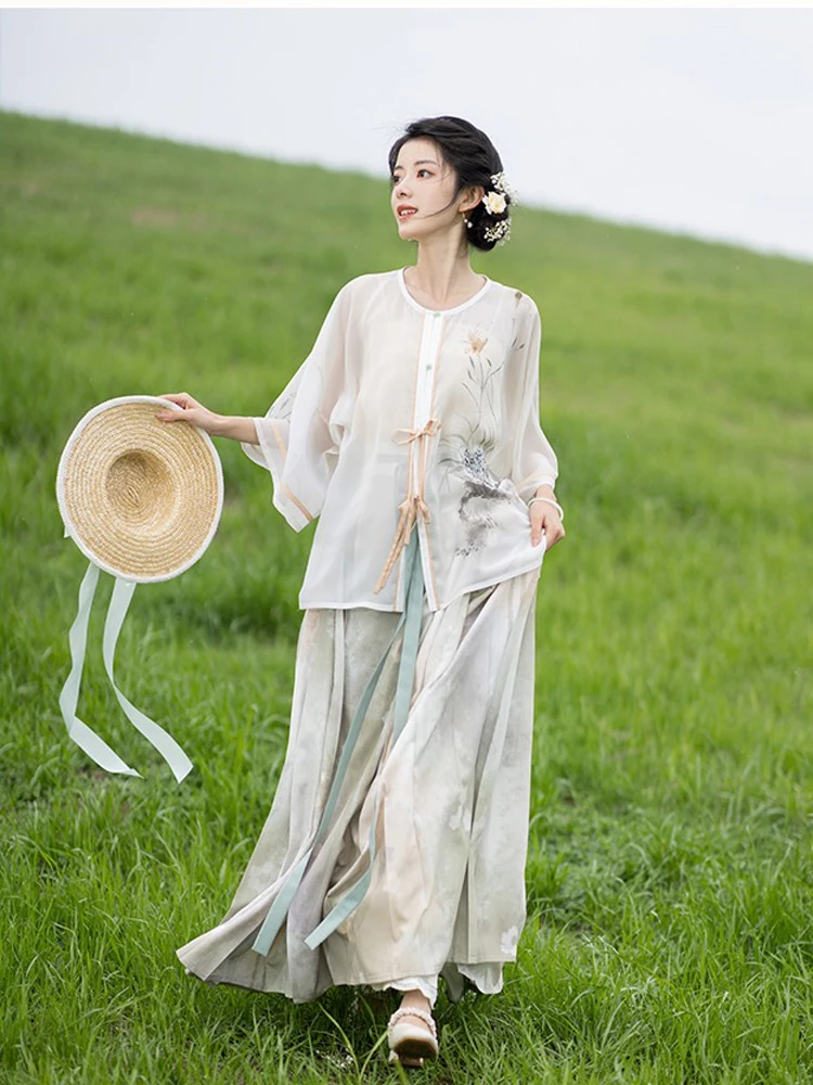 Spring Hanfu for Women Ming Dynasty Round Collar Short Shirt Mamian Skirt
