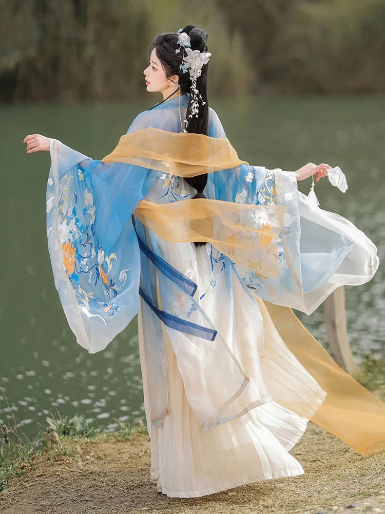 Tang Women Hanfu Summer Blue Hezi Dresses