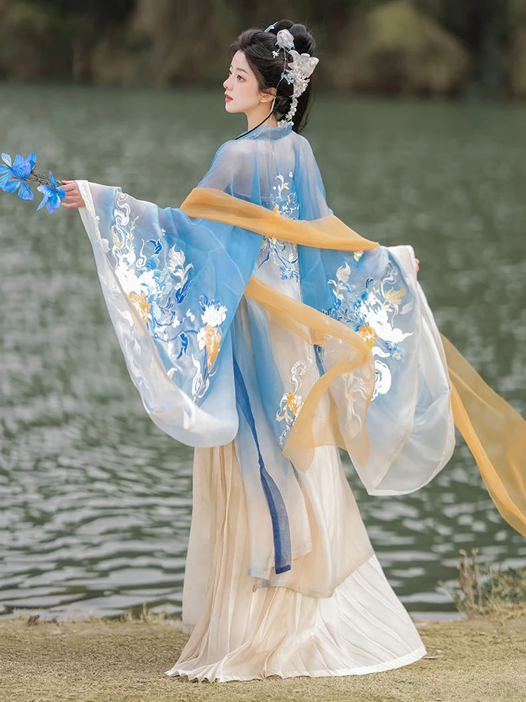 Tang Women Hanfu Summer Blue Hezi Dresses