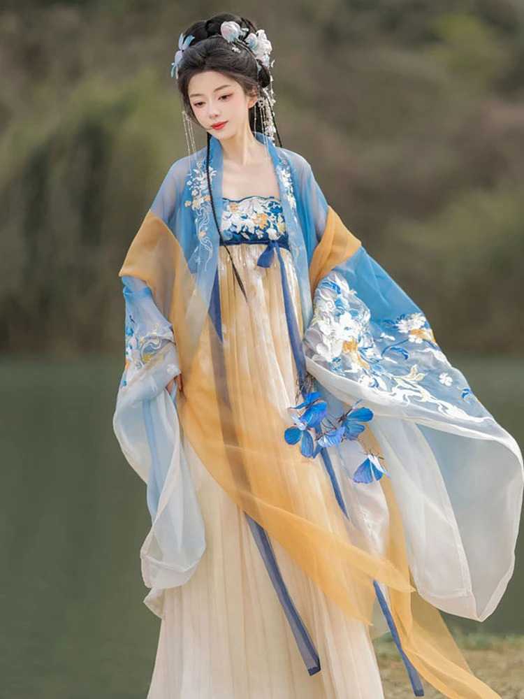 Tang Women Hanfu Summer Blue Hezi Dresses