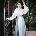 Women Casual Hanfu Suit Blue Mamian Skirt Daily Style