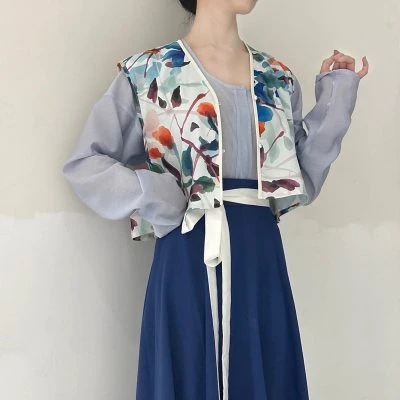 Women's Tang Dynasty Hanfu Blue Watercolor Casual Summer Vintage Style