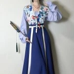 Women's Tang Dynasty Hanfu Blue Watercolor Casual Summer Vintage Style