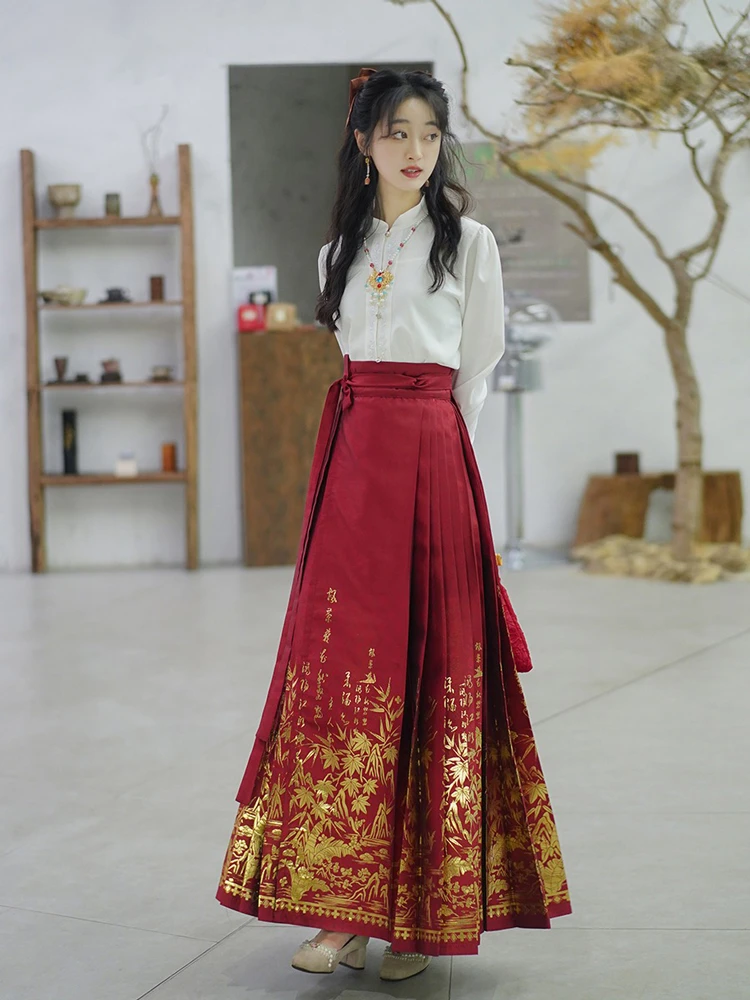 Spring Women Mamian Dress Red Modern Fashion Hanfu