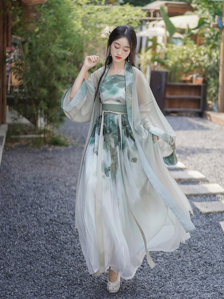 Women Daily Song Dynasty Hanfu Lotus Summer Refreshing Costume