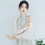 Girls Fashion Cheongsam New Chinoiserie Sleeveless Dress Oil Painting Style