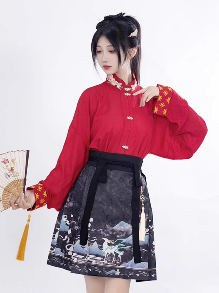 Modern Casual Ladies Hanfu Spring Short Mamian Skirt