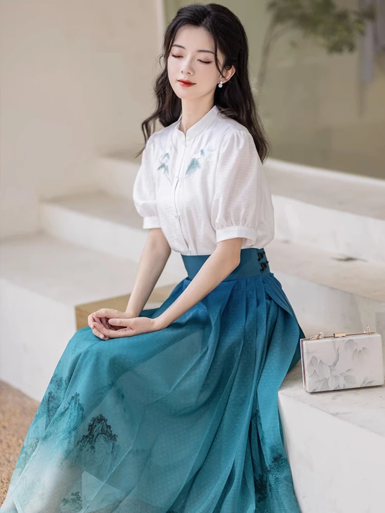Summer Women Hanfu Modern Mamian Skirt Fresh Styling Shirt
