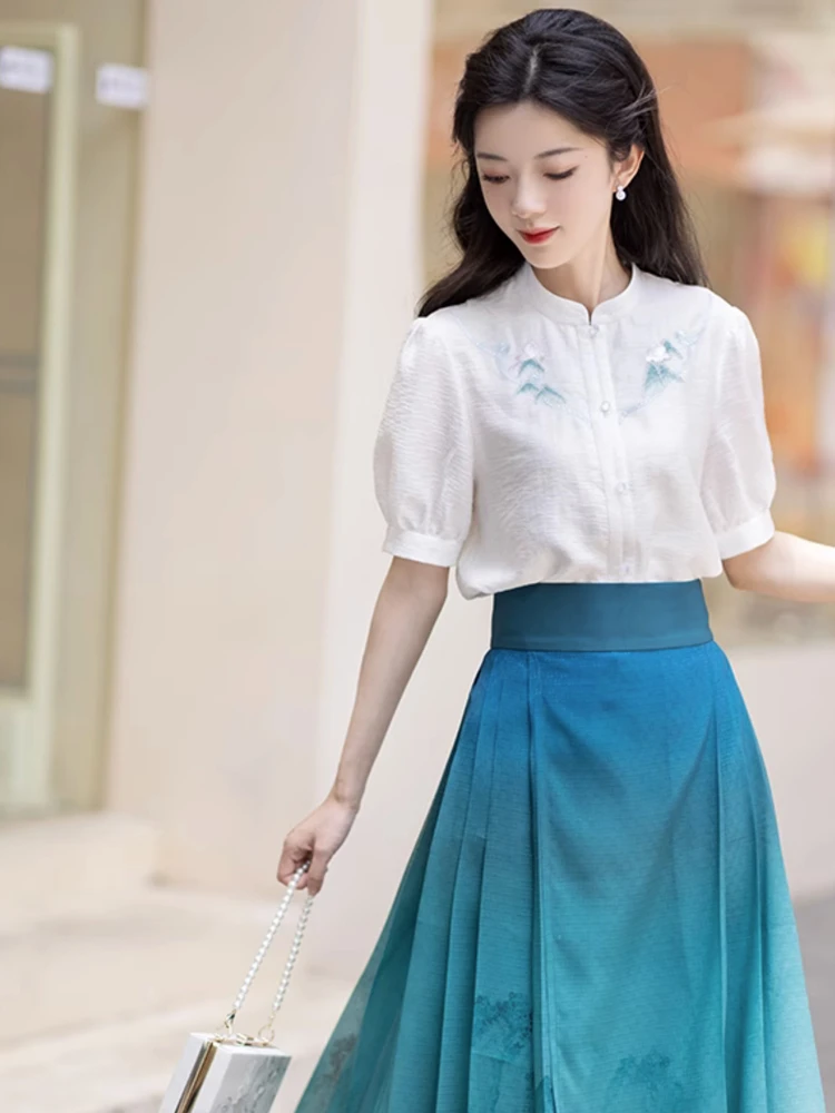 Summer Women Hanfu Modern Mamian Skirt Fresh Styling Shirt