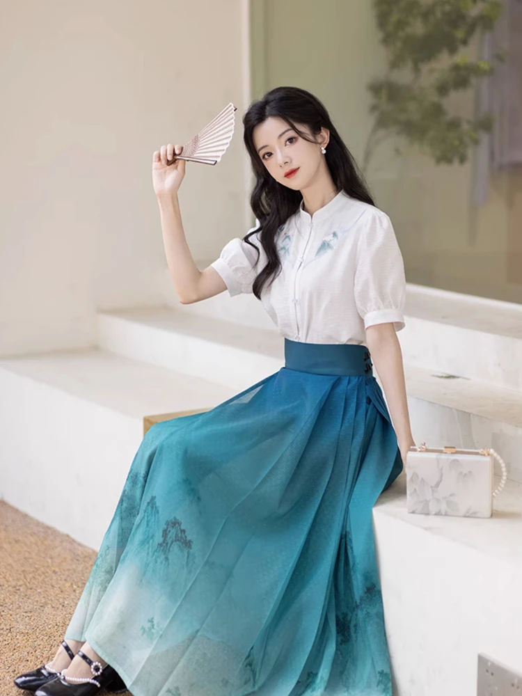 Summer Women Hanfu Modern Mamian Skirt Fresh Styling Shirt 