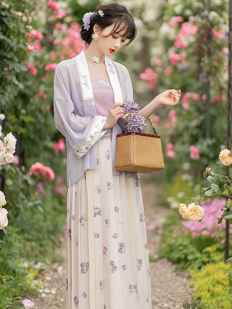 Women Spring Purple Hanfu Cute Song Dynasty Costume