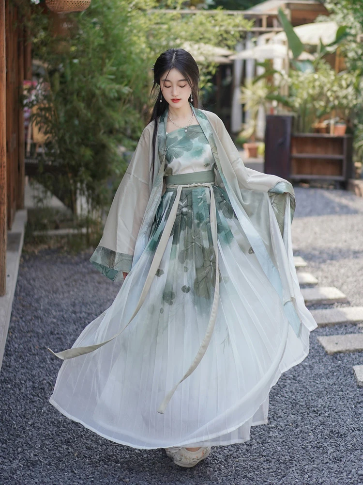 Women Daily Song Dynasty Hanfu Lotus Summer Refreshing Costume