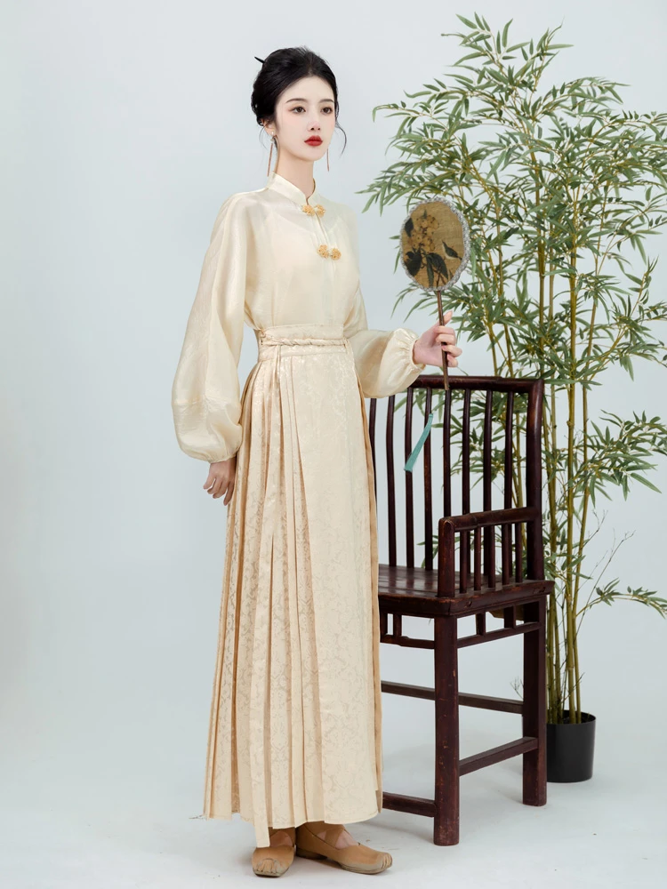 Ladies Chinese Shirt Ming Dynasty Mamian Skirt Modern Hanfu Set