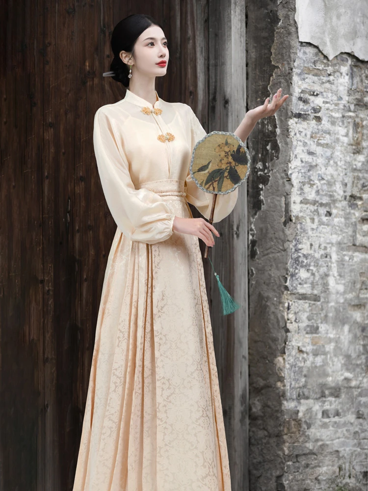 Ladies Chinese Shirt Ming Dynasty Mamian Skirt Modern Hanfu Set