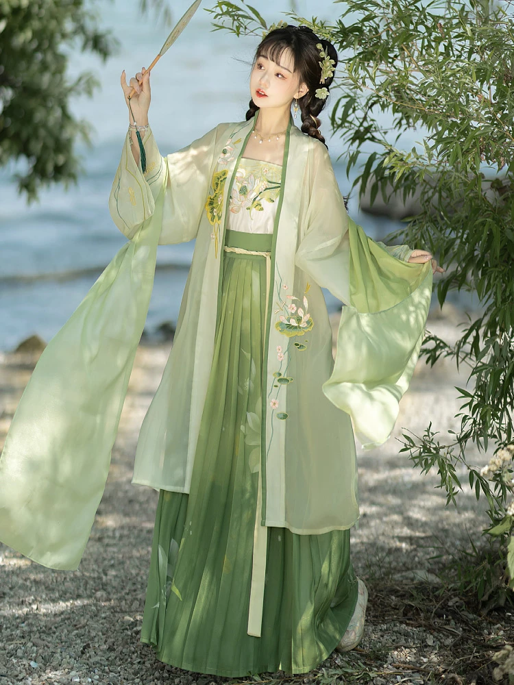 Summer Ladies Hanfu Song Dynasty Style Qiyao Pleated Skirt Lotus Dress