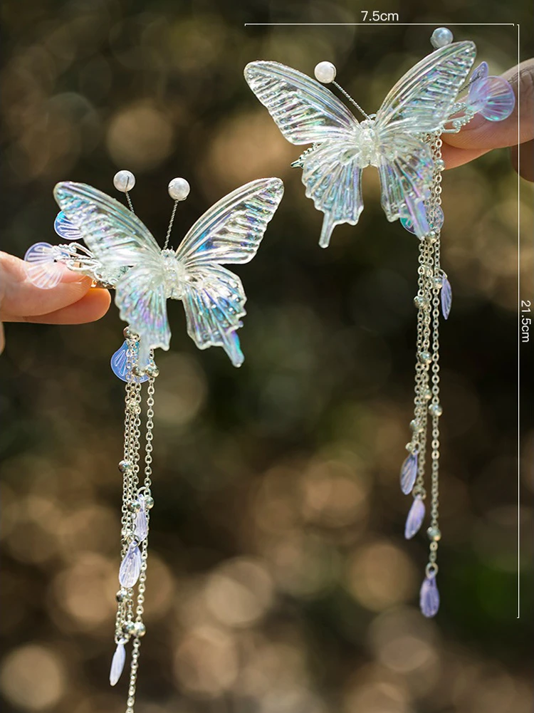 Butterfly Hair Clip Tassel Fairy Hanfu Headdress Accessories