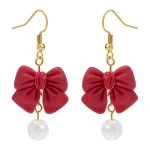 Girls Bow Earrings Hanfu Pearls Red Ear Clips