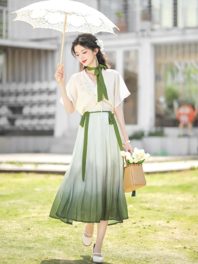 Han Element Women's Green Skirt Summer Elegant Set