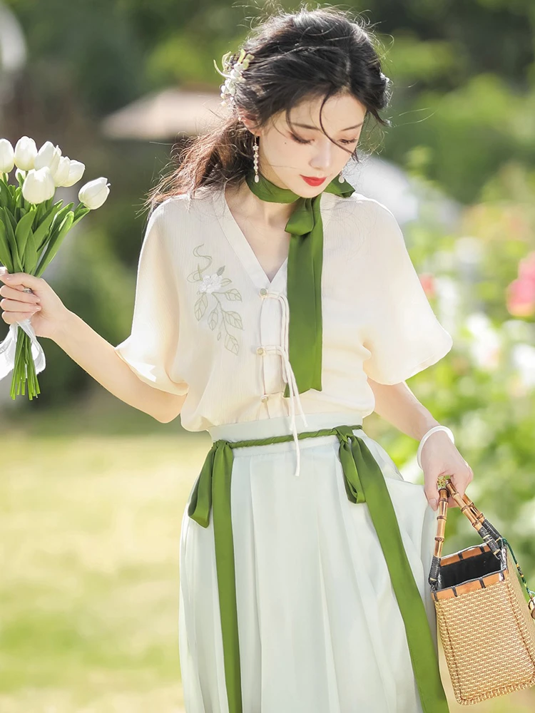Han Element Women's Green Skirt Summer Elegant Set