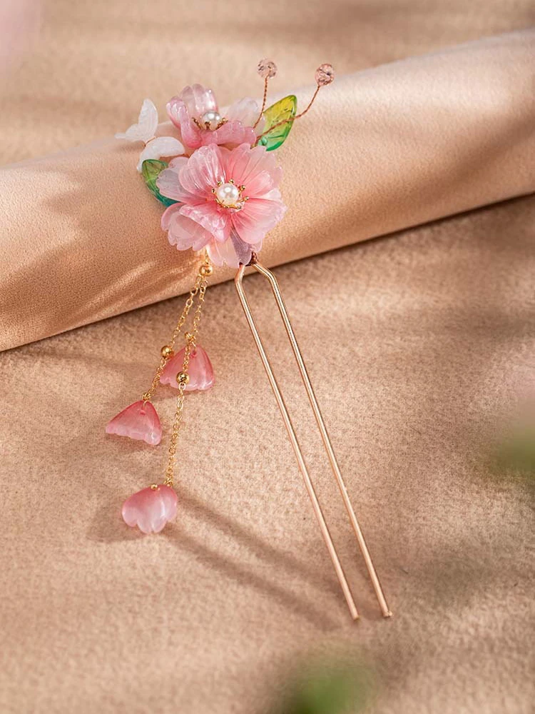 Hanfu Hairpin Ladies Pink Tassel Buyao Cheongsam Headpiece