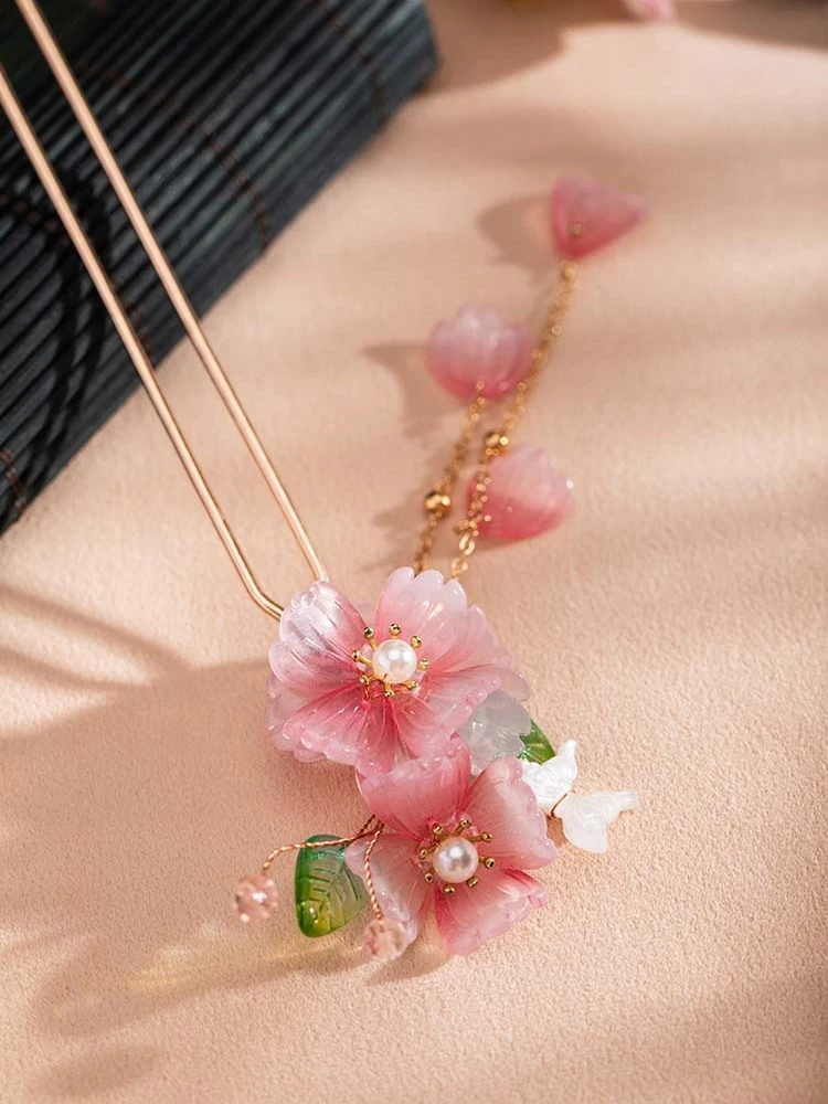 Hanfu Hairpin Ladies Pink Tassel Buyao Cheongsam Headpiece