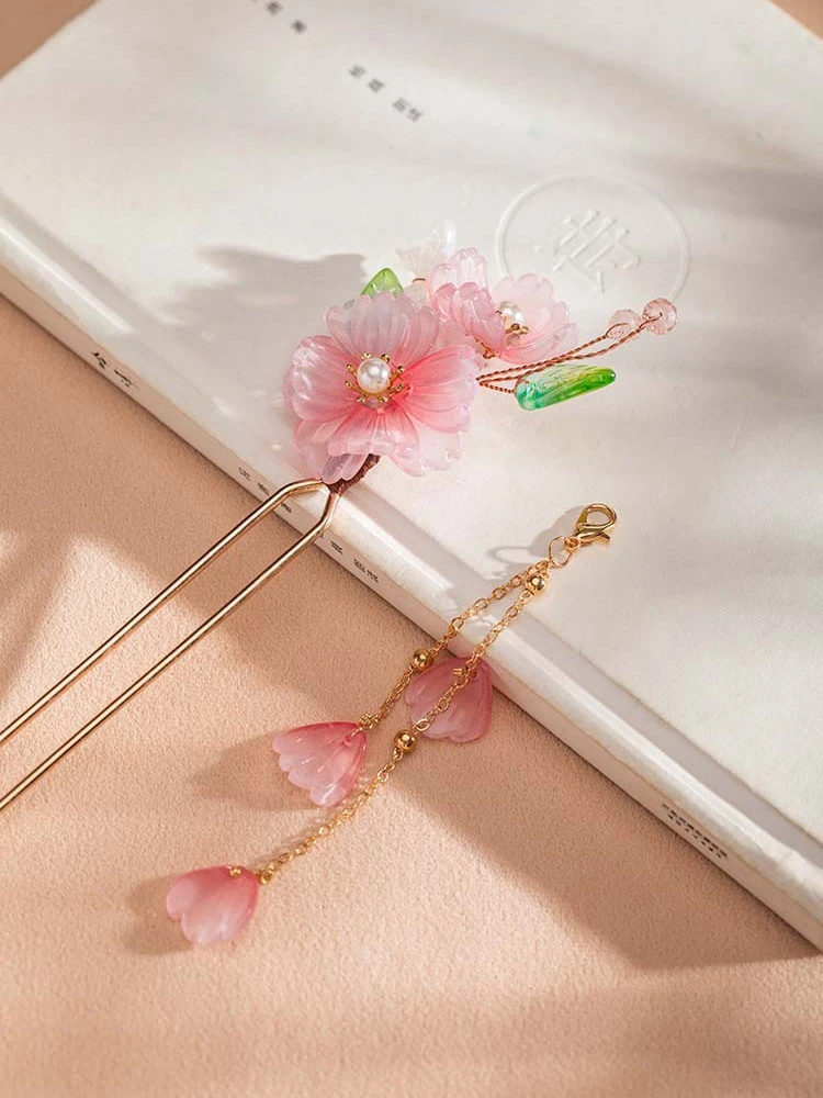 Hanfu Hairpin Ladies Pink Tassel Buyao Cheongsam Headpiece