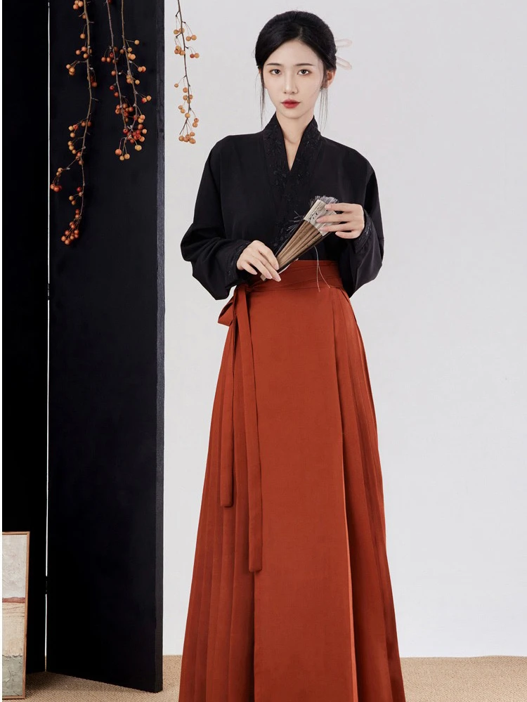 Ming Dynasty Ladies Hanfu Solid Color Daily Commuter Suit Improved Traditional Clothing