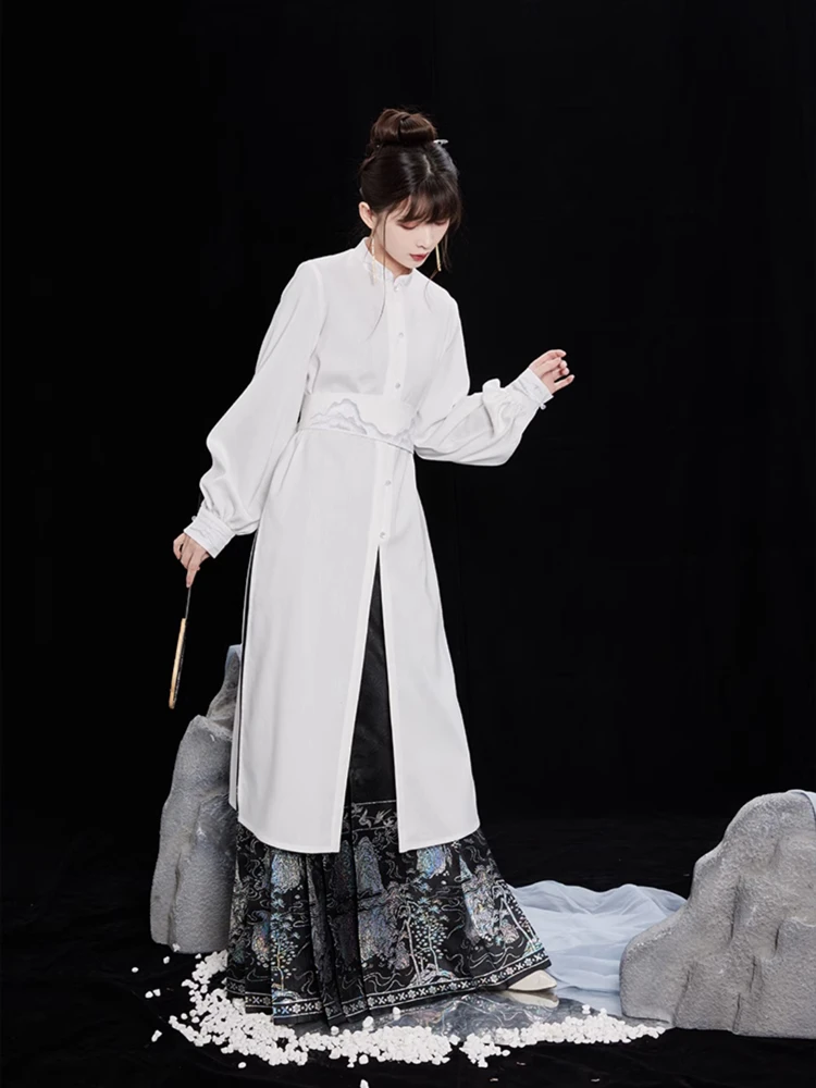 Women Hanfu Standing Collar Lapel Long Shirt Classic Ming Dynasty Costume