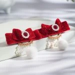 Bow Hair Clip Children New Year Hair Accessories Red Plush Headpiece