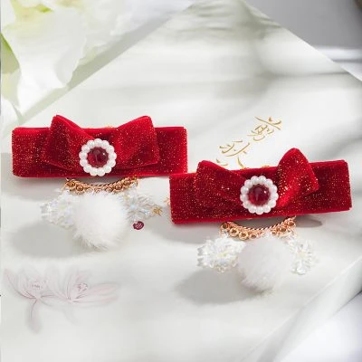 Bow Hair Clip Children New Year Hair Accessories Red Plush Headpiece